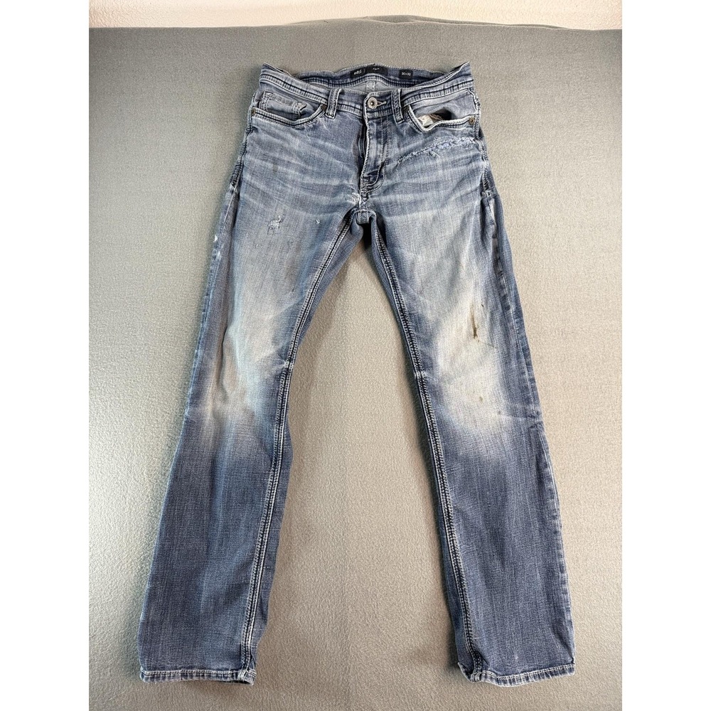 BKE Aiden Jeans Mens 30x32 Med Wash Blue Relaxed Bootcut Distressed Denim
